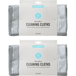 Martha Stewart Microfiber Cleaning Cloths, Ultra-Absorbent, Lint-Free Cleaning Towels for Home & Kitchen, Teal Gingham, 11 Inches, 24 Count(Faux Bois)