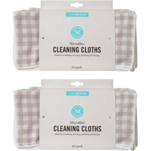 Martha Stewart Microfiber Cleaning Cloths, Ultra-Absorbent, Lint-Free Cleaning Towels for Home & Kitchen, Teal Gingham, 11 Inches, 24 Count(Grey Gingham)