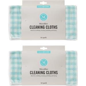 Martha Stewart Microfiber Cleaning Cloths, Ultra-Absorbent, Lint-Free Cleaning Towels for Home & Kitchen, Teal Gingham, 11 Inches, 24 Count(Teal Gingham)