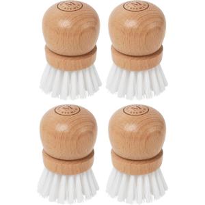 Martha Stewart Mini Palm Dish Brushes, 4 Count – Ergonomic Beechwood Handle for Comfortable Cleaning