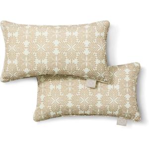 Martha Stewart Tulum Indoor Outdoor Decorative Lumbar Pillow 2-Pack Set, UV Fade Resistant, Water Repellent, Printed Modern Design, Taupe, 11″x18″(Taupe)