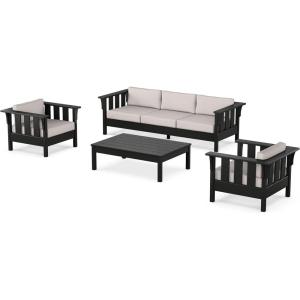 Martha Stewart by POLYWOOD® Acadia 4-Piece Deep Seating Set with Sofa in Black (Dune Burlap)(Dune Burlap)