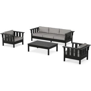 Martha Stewart by POLYWOOD® Acadia 4-Piece Deep Seating Set with Sofa in Black (Dune Burlap)(Grey Mist)