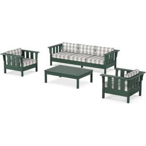 Martha Stewart by POLYWOOD® Acadia 4-Piece Deep Seating Set with Sofa in Green (Buffalo Plaid Grey Mist)