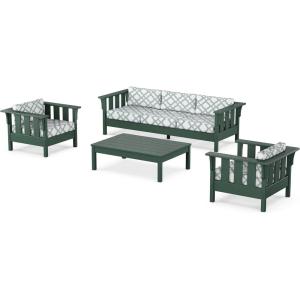 Martha Stewart by POLYWOOD® Acadia 4-Piece Deep Seating Set with Sofa in Green (Trellis Glacier Spa)