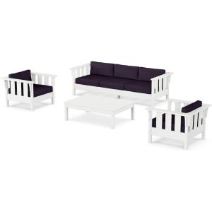 Martha Stewart by POLYWOOD® Acadia 4-Piece Deep Seating Set with Sofa in White (Glacier Spa)(Navy Linen)