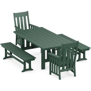 Martha Stewart by POLYWOOD® Acadia 5-Piece Dining Set with Benches in Slate Grey(Green)