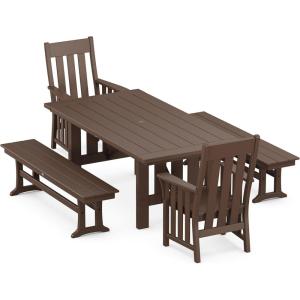 Martha Stewart by POLYWOOD® Acadia 5-Piece Dining Set with Benches in Slate Grey(Mahogany)
