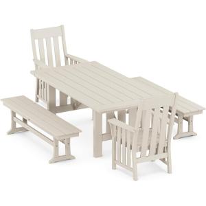 Martha Stewart by POLYWOOD® Acadia 5-Piece Dining Set with Benches in Slate Grey(Sand)