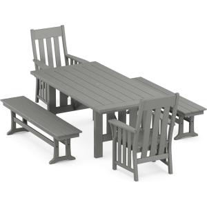 Martha Stewart by POLYWOOD® Acadia 5-Piece Dining Set with Benches in Slate Grey(Slate Grey)