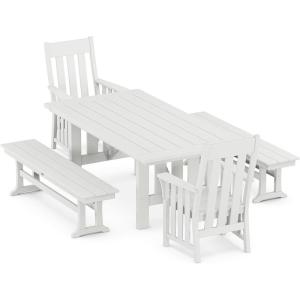 Martha Stewart by POLYWOOD® Acadia 5-Piece Dining Set with Benches in Slate Grey(White)