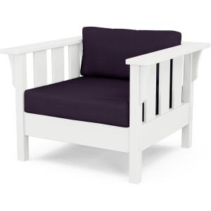 Martha Stewart by POLYWOOD® Acadia Deep Seating Chair in Slate Grey/Natural Linen(White / Navy Linen)