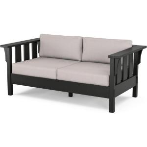 Martha Stewart by POLYWOOD® Acadia Deep Seating Loveseat in Mahogany/Spiced Burlap(Black / Dune Burlap)