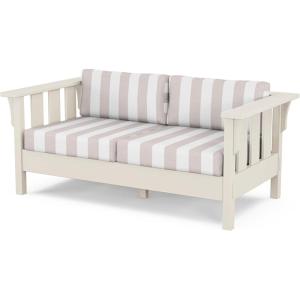 Martha Stewart by POLYWOOD® Acadia Deep Seating Loveseat in Mahogany/Spiced Burlap(Sand / Cabana Stripe Dune Burlap)