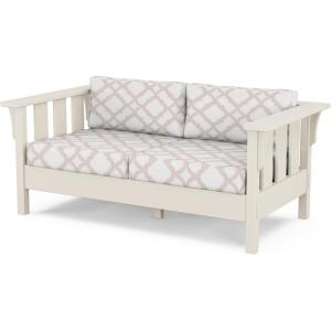 Martha Stewart by POLYWOOD® Acadia Deep Seating Loveseat in Mahogany/Spiced Burlap(Sand / Trellis Dune Burlap)