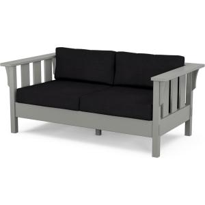 Martha Stewart by POLYWOOD® Acadia Deep Seating Loveseat in Mahogany/Spiced Burlap(Slate Grey / Midnight Linen)