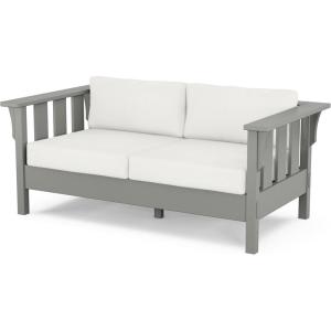 Martha Stewart by POLYWOOD® Acadia Deep Seating Loveseat in Mahogany/Spiced Burlap(Slate Grey / Natural Linen)