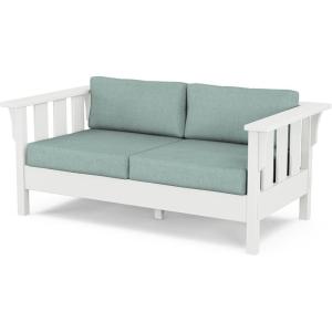 Martha Stewart by POLYWOOD® Acadia Deep Seating Loveseat in Mahogany/Spiced Burlap(White / Glacier Spa)