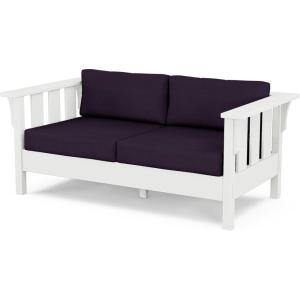 Martha Stewart by POLYWOOD® Acadia Deep Seating Loveseat in Mahogany/Spiced Burlap(White / Navy Linen)