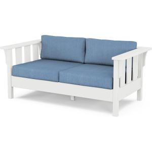 Martha Stewart by POLYWOOD® Acadia Deep Seating Loveseat in Mahogany/Spiced Burlap(White / Sky Blue)