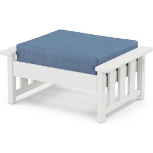 Martha Stewart by POLYWOOD® Acadia Deep Seating Ottoman in Slate Grey/Midnight Linen(White / Sky Blue)