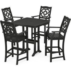 Martha Stewart by POLYWOOD® Chinoiserie 5-Piece Bar Set with Trestle Legs in White(Black)