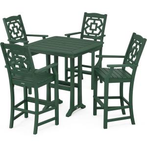 Martha Stewart by POLYWOOD® Chinoiserie 5-Piece Bar Set with Trestle Legs in White(Green)
