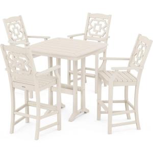 Martha Stewart by POLYWOOD® Chinoiserie 5-Piece Bar Set with Trestle Legs in White(Sand)