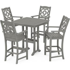 Martha Stewart by POLYWOOD® Chinoiserie 5-Piece Bar Set with Trestle Legs in White(Slate Grey)