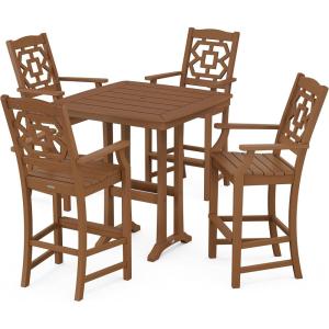 Martha Stewart by POLYWOOD® Chinoiserie 5-Piece Bar Set with Trestle Legs in White(Teak)