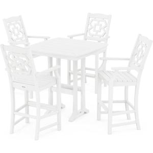 Martha Stewart by POLYWOOD® Chinoiserie 5-Piece Bar Set with Trestle Legs in White(White)
