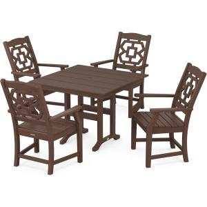Martha Stewart by POLYWOOD® Chinoiserie 5-Piece Farmhouse Dining Set in White(Mahogany)