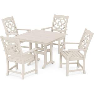 Martha Stewart by POLYWOOD® Chinoiserie 5-Piece Farmhouse Dining Set in White(Sand)