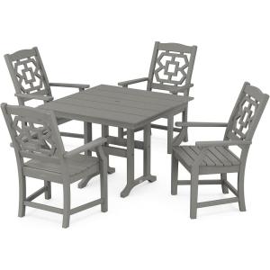 Martha Stewart by POLYWOOD® Chinoiserie 5-Piece Farmhouse Dining Set in White(Slate Grey)