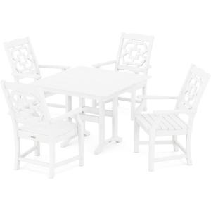 Martha Stewart by POLYWOOD® Chinoiserie 5-Piece Farmhouse Dining Set in White(White)