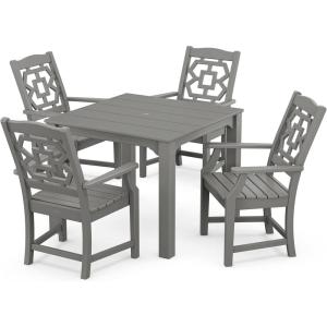Martha Stewart by POLYWOOD® Chinoiserie 5-Piece Parsons Dining Set (Exclusive) in Teak(Slate Grey)