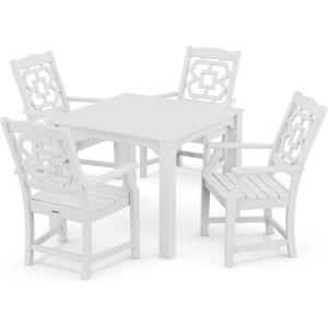 Martha Stewart by POLYWOOD® Chinoiserie 5-Piece Parsons Dining Set (Exclusive) in Teak(White)