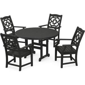 Martha Stewart by POLYWOOD® Chinoiserie 5-Piece Round Farmhouse Dining Set in Slate Grey(Black)