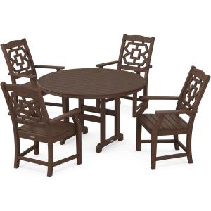 Martha Stewart by POLYWOOD® Chinoiserie 5-Piece Round Farmhouse Dining Set in Slate Grey(Mahogany)