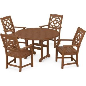 Martha Stewart by POLYWOOD® Chinoiserie 5-Piece Round Farmhouse Dining Set in Slate Grey(Teak)
