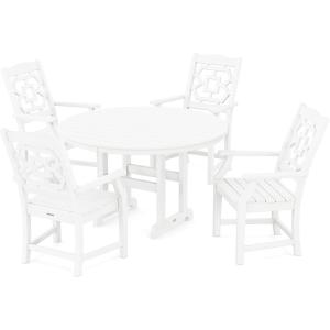 Martha Stewart by POLYWOOD® Chinoiserie 5-Piece Round Farmhouse Dining Set in Slate Grey(White)
