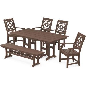 Martha Stewart by POLYWOOD® Chinoiserie 6-Piece Farmhouse Dining Set with Bench in Green(Mahogany)