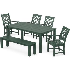 Martha Stewart by POLYWOOD® Chinoiserie 6-Piece Parsons Dining Set with Bench (Exclusive) in Teak(Green)