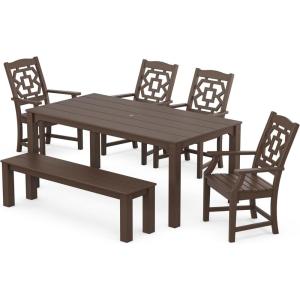 Martha Stewart by POLYWOOD® Chinoiserie 6-Piece Parsons Dining Set with Bench (Exclusive) in Teak(Mahogany)