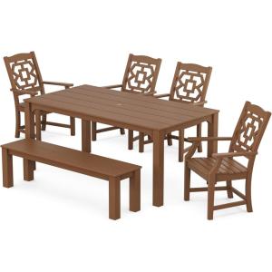 Martha Stewart by POLYWOOD® Chinoiserie 6-Piece Parsons Dining Set with Bench (Exclusive) in Teak(Teak)