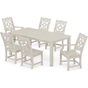 Martha Stewart by POLYWOOD® Chinoiserie 7-Piece Parsons Dining Set (Exclusive) in Black(Sand)