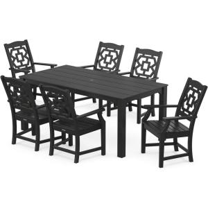 Martha Stewart by POLYWOOD® Chinoiserie Arm Chair 7-Piece Parsons Dining Set (Exclusive) in Teak(Black)