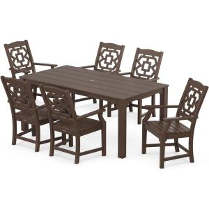 Martha Stewart by POLYWOOD® Chinoiserie Arm Chair 7-Piece Parsons Dining Set (Exclusive) in Teak(Mahogany)