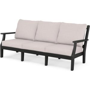 Martha Stewart by POLYWOOD® Chinoiserie Deep Seating Sofa in White/Glacier Spa(Black / Dune Burlap)