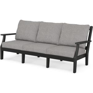 Martha Stewart by POLYWOOD® Chinoiserie Deep Seating Sofa in White/Glacier Spa(Black / Grey Mist)